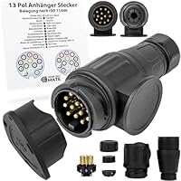 13 poliger Anhänger Stecker, Set mit Parking Cover, 13 pol Stecker nach ISO 11446 genormt, AHK Verbinder für 12 V Systeme, 13 Pin Hängerstecker, 13pol Stecker für 13 pol Steckdose, 7-13pin Adapter