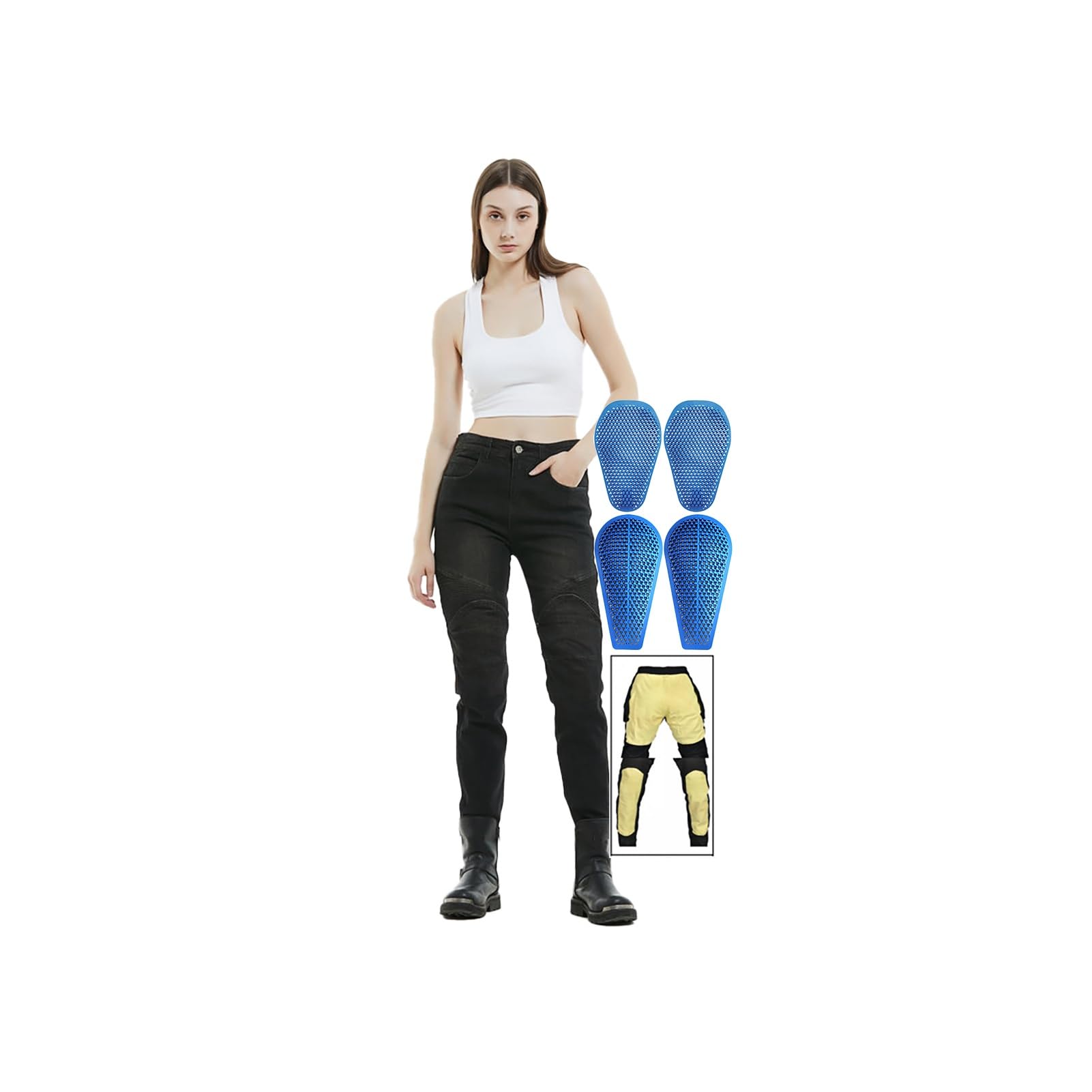 Jeggings Da Motociclista Pantaloni Protettivi Da Moto Da Donna Protezione In Aramide, Denim, Regolabili Con Protezioni for Ginocchia E Fianchi