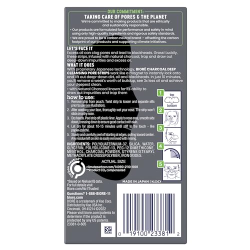 Bioré 23381 Biore Charcoal, Deep Cleansing Pore Strips, Nose Strips For Blackhead Removal On Oily Skin thumb #8