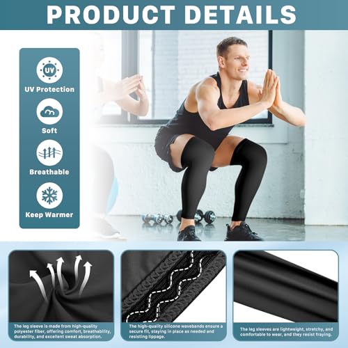 3 Pairs Compression Leg Sleeves,Compression UV Long Leg Sleeves,Full Length Leg Sleeve for Sports Cycling,Black2