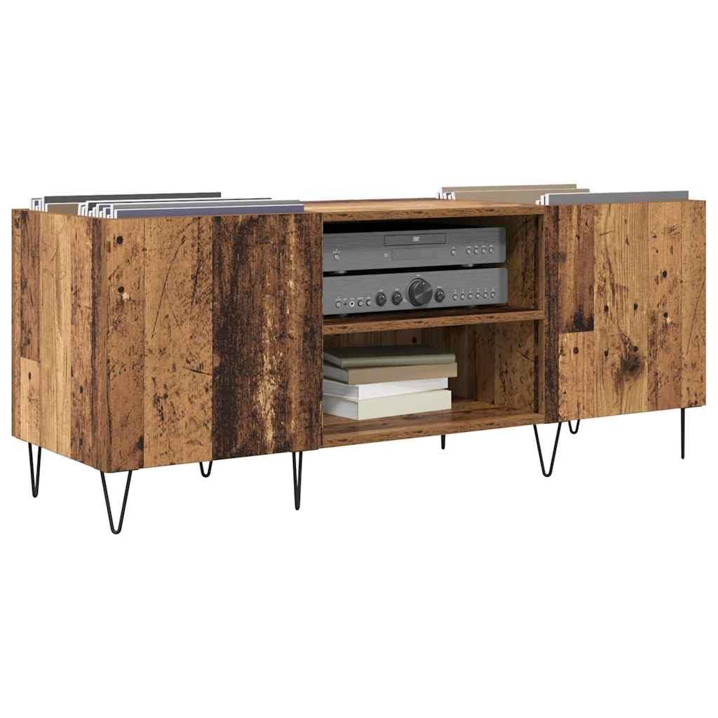 Hothingwell Mobile porta vinili in legno vecchio 121x38x48 cm, scaffale per dischi in legno ingegnerizzato con ante e ferro, mobile contenitore con 2 ripiani per soggiorno, stile moderno