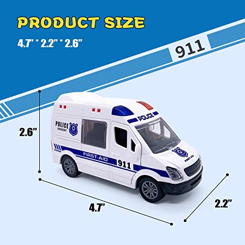 Wikineon Garbage Truck, Police Car Ambulance Toy, Toy Food Truck, Kids Toys Cars,Toddler Toys, Green Toys As Your Little One's Garbage Truck Toys Police Car Toy Food Van Collection Age 3+, White Blue #TOP1