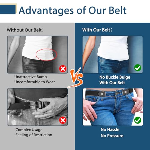 【4 Pcs】No Buckle Stretch Belt for Women and Men Elastic Waist Belt Invisible Belts for Jeans Pants4