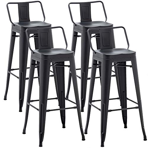Aklaus Set de 4 Butacos de Metal para Barra 30 Pulgadas con Respaldo Negros Mate miniatura 3