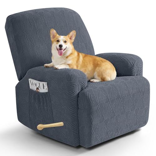 TAOCOCO Funda Sillon Relax Reclinable Elástica, Funda Jacquard para Sillón con Bolsillos, Funda de Sofá Resistente a Manchas y arañazos, Adecuada para Gatos, Perros y niños(1 Plaza, Gris Oscuro)