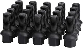 dynofit 14x1.5 28mm Shank OEM Lug Bolts, 20pcs Solid Black Ball Seat 48mm Tall Stock/Factory Lug Studs for A1 A2 A3 A4 A5 A6 A7 A8 S1 S2 S3 S4 S5 S6 S7 S8, Fit CC Golf Jetta Lavid Se Cayenne