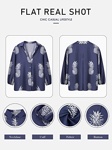 ZXZY Women Pineapple Printed Lapel Collar Half Sleeves Buttons Down Blouse Shirt2