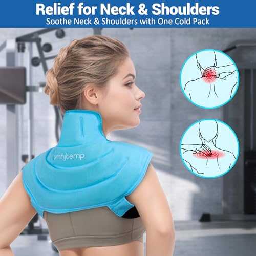 Image of Comfytemp Ice Pack for Neck Shoulders Pain Relief, Reusable Gel Shoulder Ice Pack Wrap, Cold Compression Therapy for Upper Back, Cervical Injuries, Rotator Cuff, Recovery Items (Small, Bright Blue)