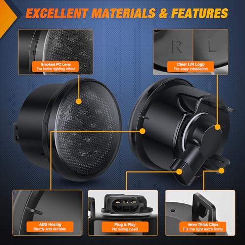 Image of Nilight JK Front Turn Signals Light 8LED Smoked Lens Amber Fronts Grille Indicator Lights Day Running Waterproof Clearance Lamp Compatible with 2007-2017 Wrangler JKU