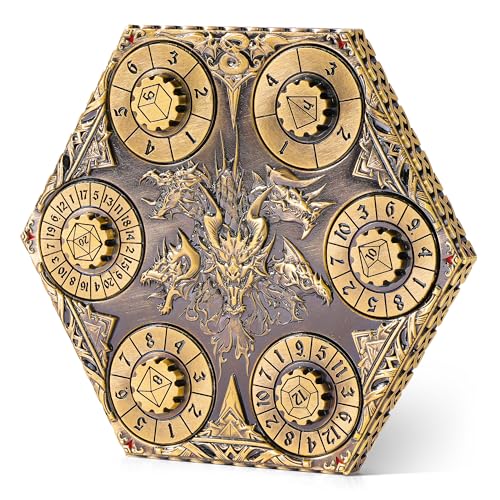 Image of Kabinka DND Dice Set, 7 in 1 Metal Spin-Dial Dice with Storage Bag, Portable Celtic Knot D&D Dice for D4 /D6 /D8 /D10 /D12 /D20 Role Playing Board Games (Matte Gold)