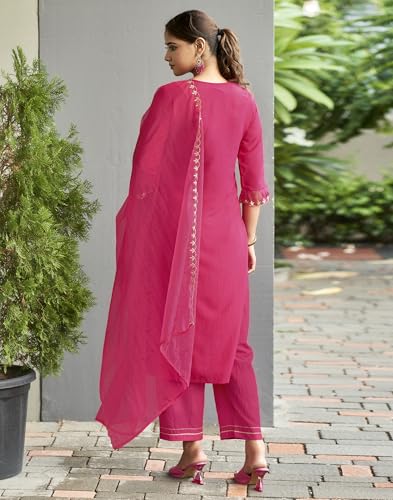 Image of SKYLEE Silk Blend Embroidery Straight Kurta Set with Dupatta