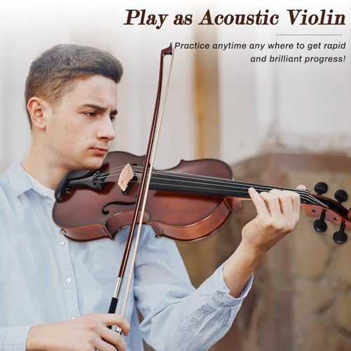 Image of Electric /Acoustic Violin with Ebony Accessories - Perfect for Stage & Practice with Carrying Case, Violin Bow, Bridge, Shoulder Rest, Stickers, Tuner, Instruction, Handcraft with Maple, Spruce