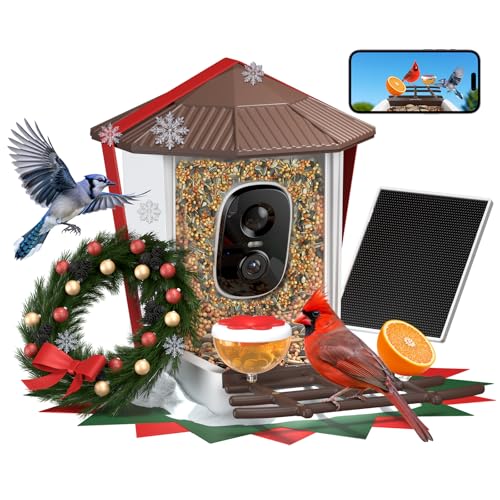 wansview Bird Feeder with Camera-Smart Bird Feeders for Outdoors Solar Powered, Birdhouse with Cam & Instant Alert, 2K Live Video, AI Identify Species, Ideal Gift for Tech Lovers, F1, Brown, 2.4G WiFi