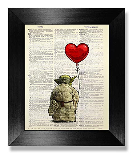 Star Wars Art Print, Yoda with Red Heart Balloon Wall Decor Love Gift for Boyfriend Funny Birthday Present for Husband Anniversary, Movie Lover Gift for Man, Cool Sci Fi Poster, Dictionary Art Print