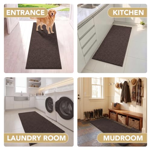 Image of H.VERSAILTEX Dog Door Mat Absorbent Dirt Trapper Non Slip Quick Dry Washable Chenille Pet Bed Mat for Mud Dogs Indoor and Outdoor(Chocolate, 24 inch x 60 inch)