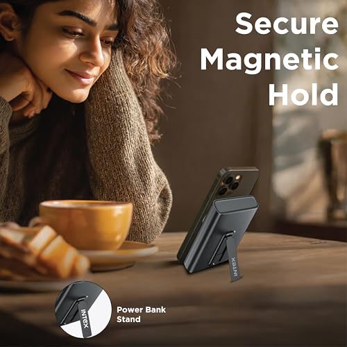 Image of Intex Strong Nova QCPD 10K Poly 10000mAh Wireless Power Bank with 22.5W Fast Charging, 15W Wireless Charging, Type-C Input Output, Built-in Stand, LED Indicators (Dark Grey)