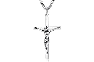 Sterling Silver Crucifix Cross Necklace with Polished Finish on a Durable Stainless Steel Chain