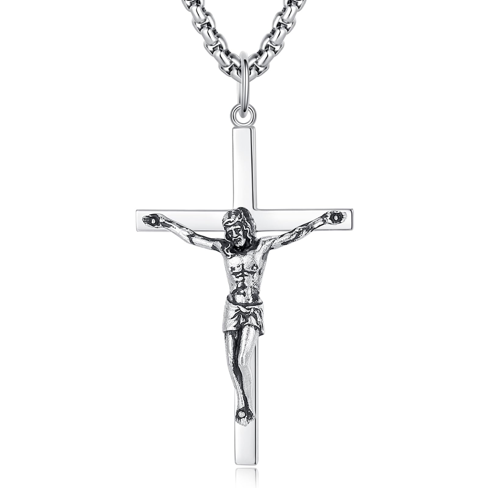 FANCIME Jezus Kruzifix ketting met kruis, 925 sterling zilver, wit/goud