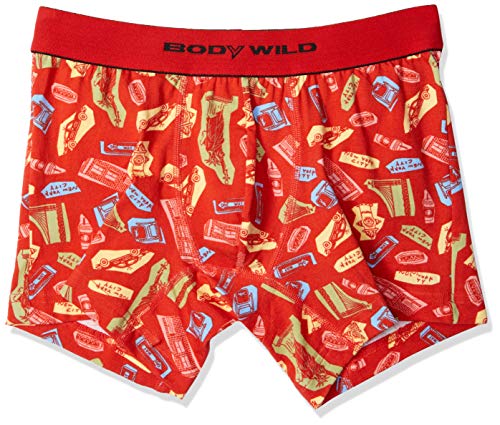 [ボディワイルド] ボクサーブリーフ プリント 綿ベア天 前とじ メンズ レッド 日本 L (日本サイズL相当)