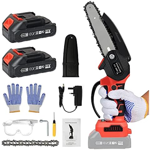 6-inch Cordless Electric Chainsaw, One-Handed Portable Battery Chainsaw with Safety Lock and with 2 * 2AH Batteries and 2 Chains, Suitable for Pruning Trees and Branches Wood Cutting Cover