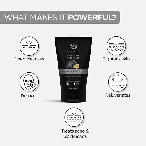 Miniatura 4 de The Man Company Lavado facial de carbón activado para menylang ylang y argán aceites esenciales contaminación, control de aceite de acné, limpieza