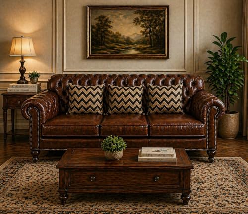 Image of Luxury Sofa Set Luxury Chesterfield Sofa in for Home Living Room & Office (Highback 3 Seater Brown)