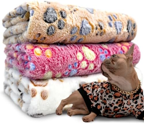 1 Pack 3 Dog Blanket, Premium Soft Dog Blanket Washable, Cute Paw Print Pet Blankets, Dog Blankets for Dogs 41