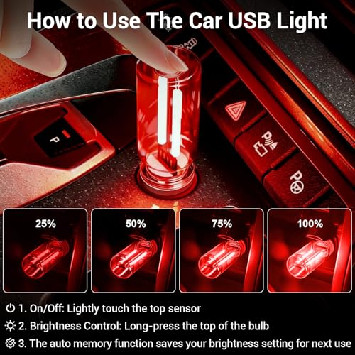 2 PCS Car USB Light Bulbs, Retro Glass Bottle LED Night Lamp with Touch Dimmable Control, Portable Interior Ambient Lighting for Vehicle, Bedroom, Hallway, Camping, Gift for Christmas or Birthday,Red - image 4