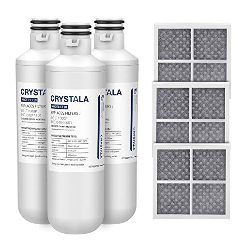 Crystala Filters Water Filter LT1000PC, Water Filter ADQ747935 for LT1000PC/PCS, LT-1000PC, MDJ64844601, Kenmore 9980 Water Filter and LT120F ADQ73334008 Fresh Air Filter