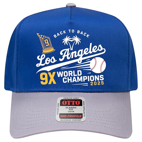 Los Angeles Baseball 9X World Titles Hat | World-Class Vintage Trucker Hat for Men & Women (US, Alpha, One Size, Grey/Royal)