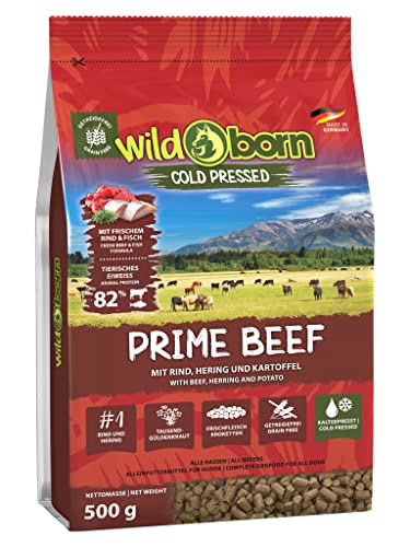 Wildborn Prime Beef 500 g kaltgepresstes Hundefutter getreidefrei mit extra viel Rindfleisch aus Deutschland