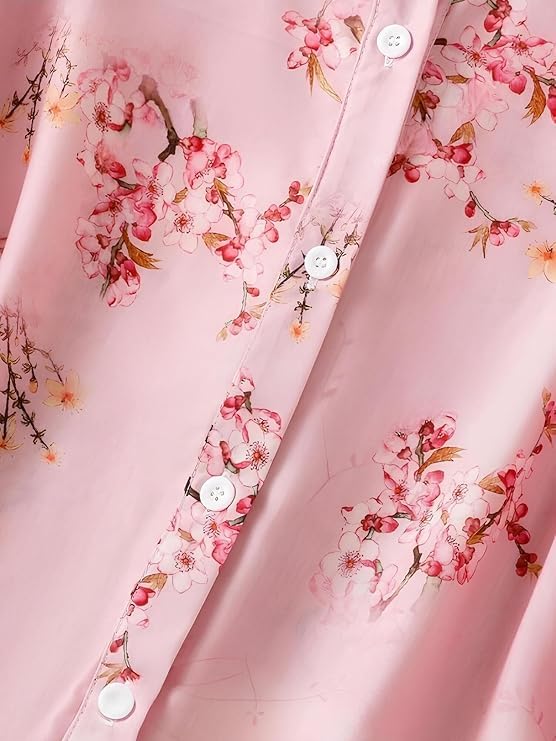 Image of Gufrina Women Floral Printed Shirt Short Sleeve Button Down Top | Casual Summer Blouse Lightweight Soft Fabric Regular Fit Stylish Top