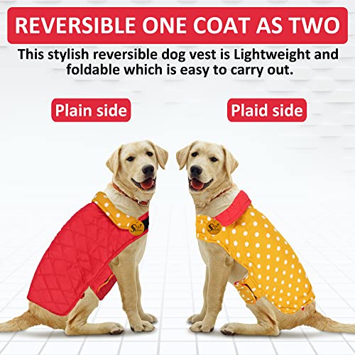 Image of Sage Square Dual-Sided Polka Dot Dog Jacket - Protective Cold-Weather Gear for Pets, Lightweight, Cushioned, Designed for Warmth & Comfort Indoors or Outside (Small - 10 Inches, Yellow & Red)