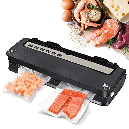 Vacuum Sealer Machine, Food Vacuum Sealer Machine, Automatic Air Sealing System for Food Preservation, Built-in Cutter, Better Sealability w/ 2 Heating Wires, Dry and Wet Modes, 18 Vacuum Sealer Bags, Black
