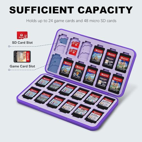 Image of FYY Nintendo Switch Game Case Holder for Switch 2 Cartridge Case with 24 Game Card Slots & 48 Micro SD Card Slots, Hard Shell, Silicone Lining Heart Pattern Blue