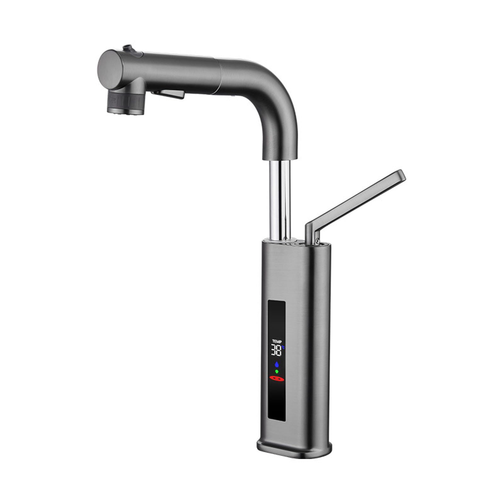 Robinet de salle de bain coulissant blanc laiteux mitigeur lavabo chaud froid numérique gris