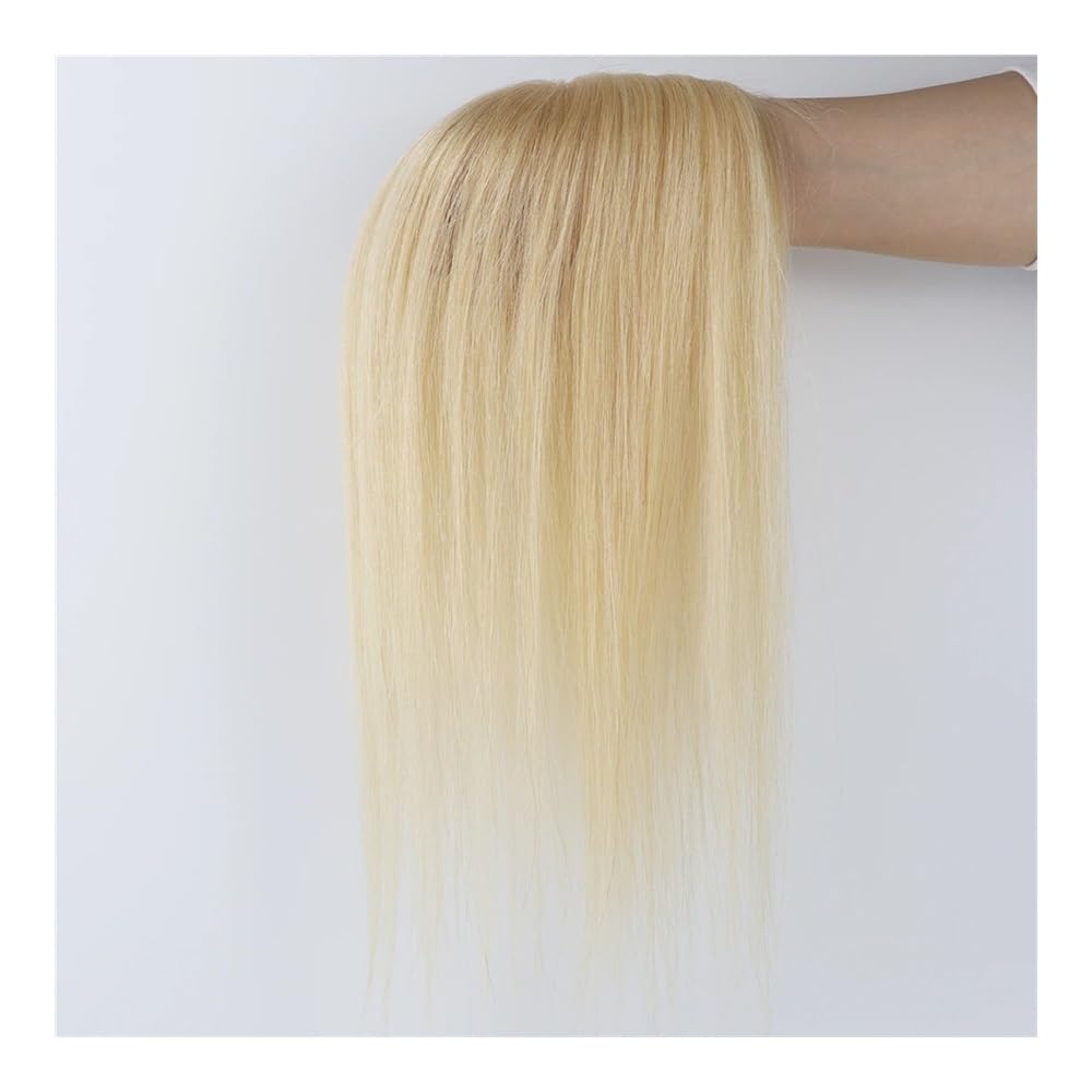 Suplement do włosów z ludzkich włosów jasny blond 12x13 cm, jedwabna podstawa, europejskie ze włosy, z antypoślizgowymi klipsami dla kobiet, zwiększające objętość włosów (16 cali)