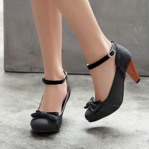 MIOKE Women's Chunky High Block Heel Mary Jane Pumps Round Toe Sweet Bows Party Wedding Evening Dress Shoes3