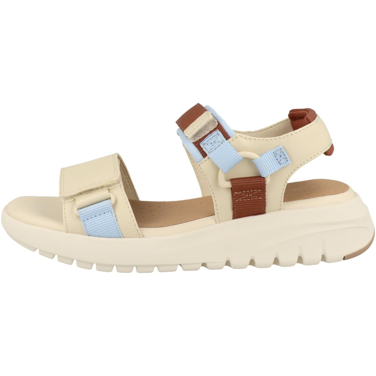 Geox Women's D FLEXTRIDE S C Wedge Sandal, Papyrus/Crystal, 37 EU