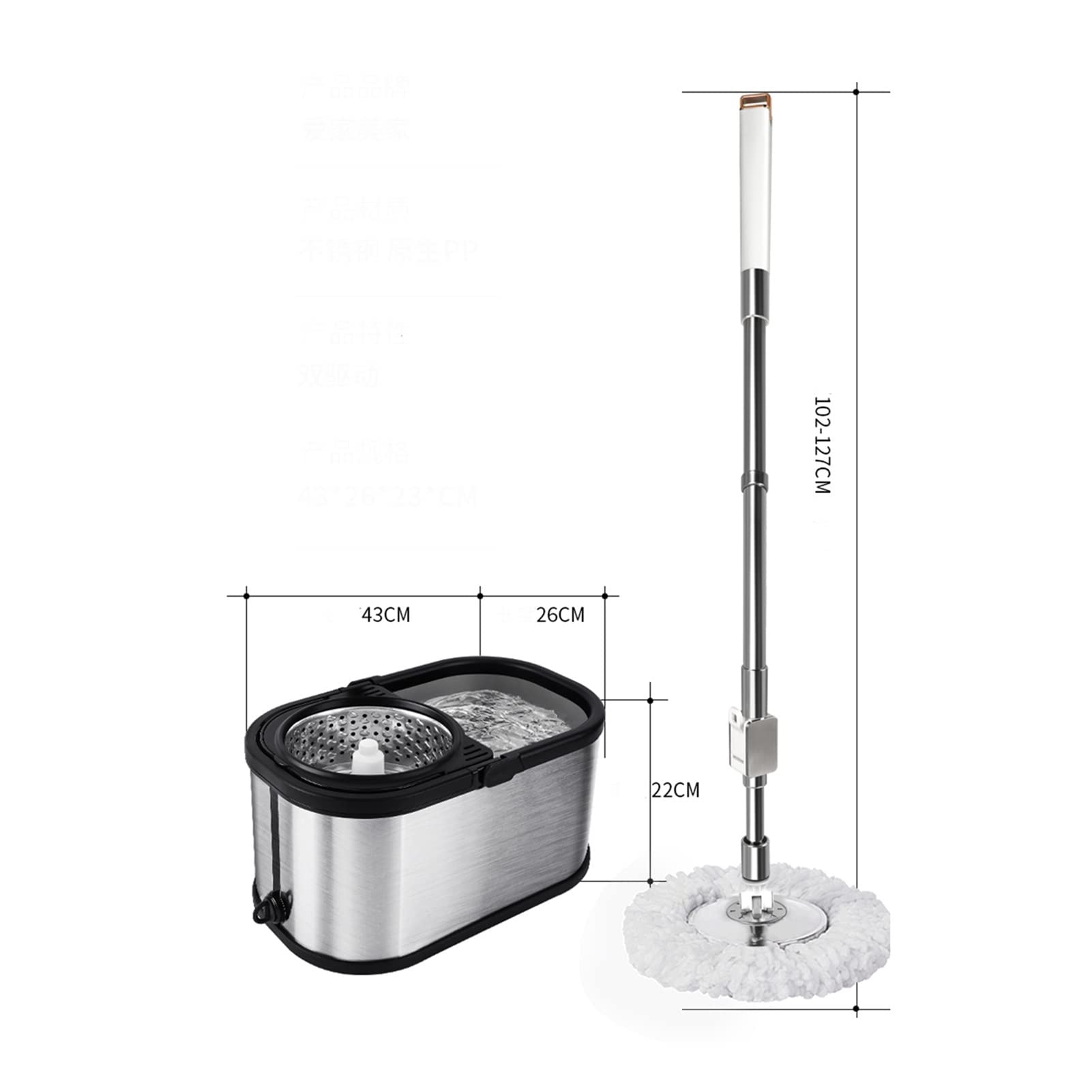 Zestaw mopa z wiadrem z mikrowłókna Spinning Mop i Wiaderko System czyszczenia podłogi Suchy mokry samowykręcający Mop z mikrofibry wielokrotnego użytku (2 podkładki) Mop podłogowy (kolor: A)