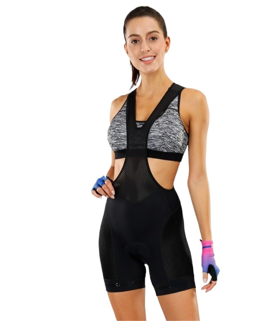 Damen Radlerhose mit Trägern, Radhose, kurz, Sommer, weicher 3D-Schwamm, stoßfestes Polster Für Radfahren, Mountainbiken