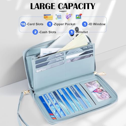 Image of Chelmon Women's Vegan Leather Clutch Wallet with Zip, Hand Strap, Large Capacity