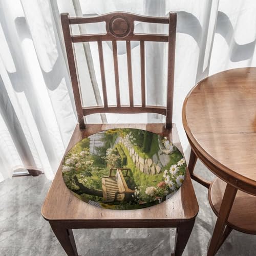 Cojín redondo de 15.3 pulgadas Bauerngarten para silla y suelo con funda extraíble lavable 8
