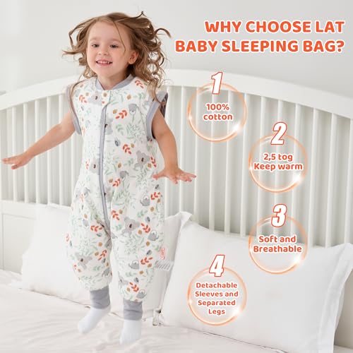 Image of LAT Winter Baby Sleep Bag with Feet,3-way zip Wearable Blanket with Removable Sleeves,Warm Sack for Toddler 2.5 TOG