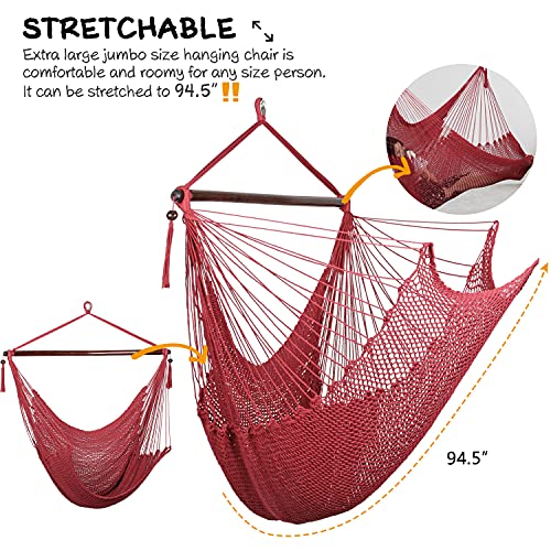 Bathonly Large Hammock Chair With Spreader Bar, Caribbean Hammock Swing Chair, Xl Hammock Chair Outdoor Indoor, 330 Lbs Weight Capacity, Red #TOP2