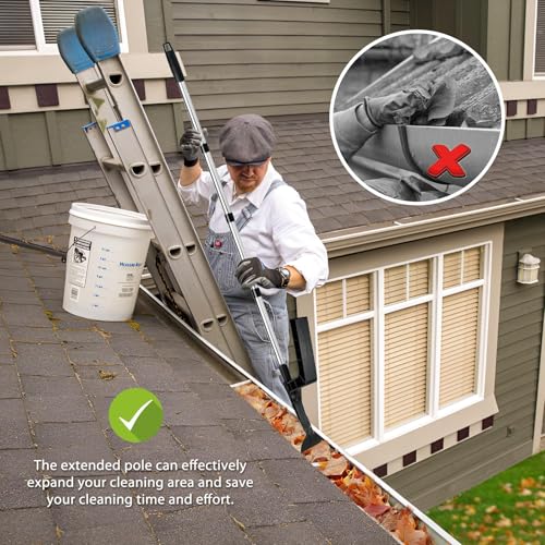 Q-Qingdian LYCZ0731 Gutter Cleaning Brush Roofing Tool Guard Cleaner Tool With Telescopic Extendable Telescopic Pole, Telescoping Gutter Cleaning Tool Extension Rain Gutter Cleaning Tool thumb #2