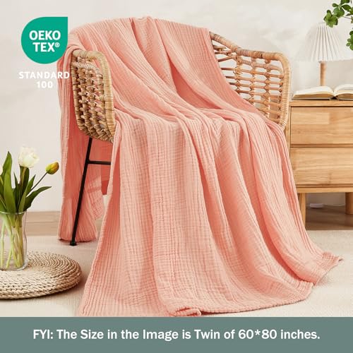 Image of EMME Muslin Blankets for Adults Throw Blanket for Couch Breathable Gauze Soft Lightweight Airy Pink Throw 50 inch x 60 inch