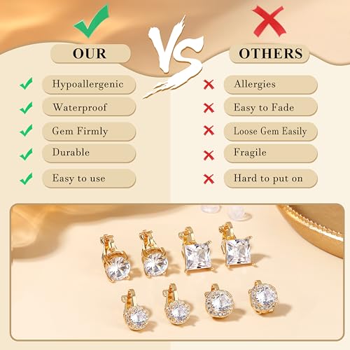 Thunaraz Cubic Zirconia Clip On Earrings - Women Hypoallergenic Comfortable Non Pierced Stud Earrings thumb #7