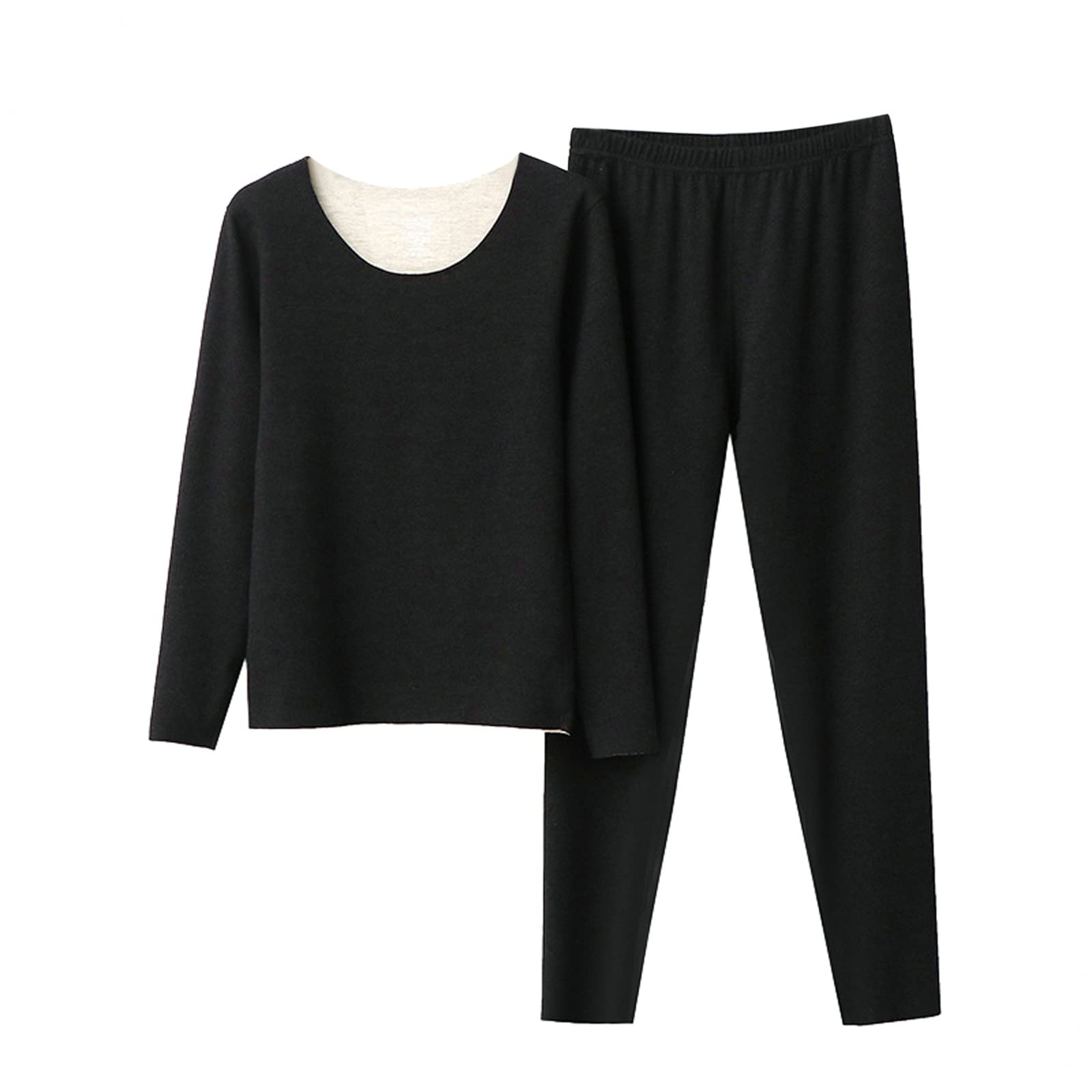 Termica Ropa Mujer, Algodón Conjunto Térmico Deporte Negro, Cuello Redondo Camiseta Termica y Pantalon Múltiples Tamaños
