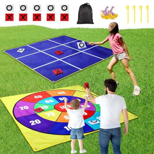Jeu géant extérieur 2-en-1 Morpion & Lancer de Sacs de Pois – 1,4 m Recto Verso – pour Enfants et Adultes – Idéal pour Jardin, Plage, Pique-Nique,...